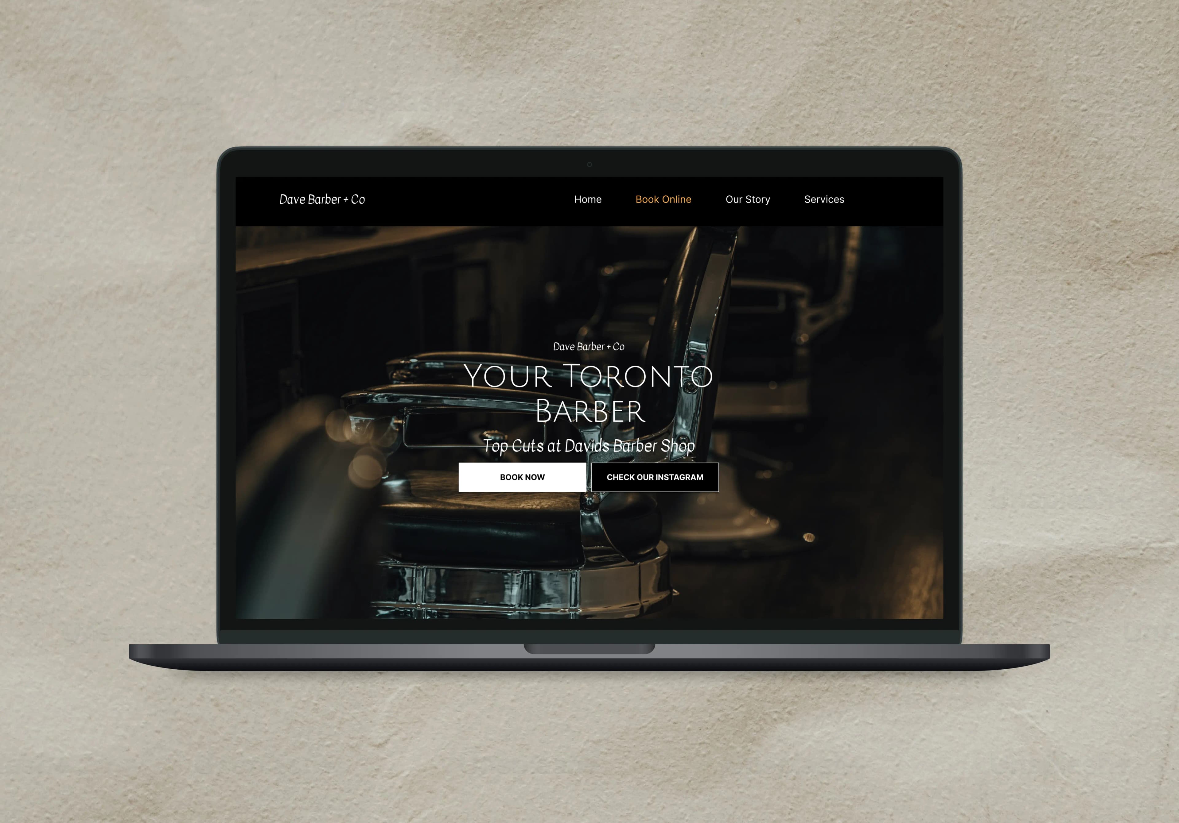 Dave's Barber Shop website design featuring a modern, edgy layout with bold typography and striking imagery.